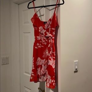 Red floral print dress